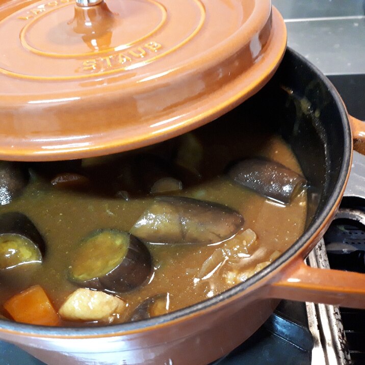 一晩寝かした味に！STAUBで短時間♪茄子カレー